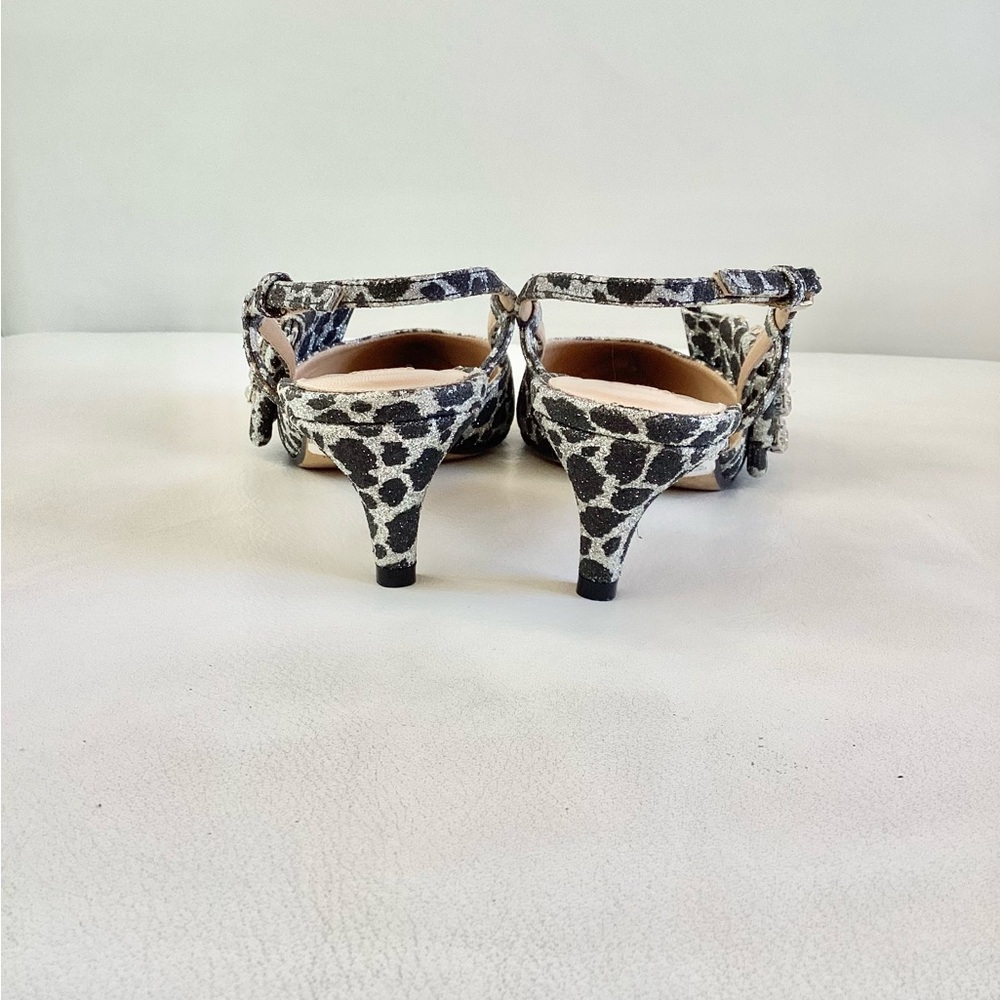 Sergio Rossi Metallic Silver/Black Leopard Pointed Kiten Heel Slingback Pump 6.5 - Picture 7 of 9